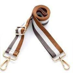 Adjustable Striped Guitar Style Purse Strap Brown White Tan Gold Hardware Wide